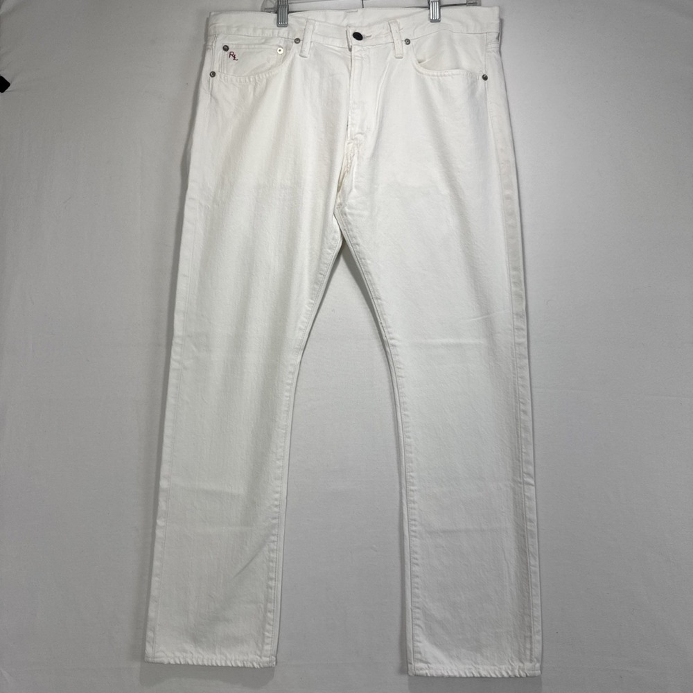 VTG Polo Ralph Lauren Slim Straight 018 Mens 35x30 White Cotton Denim Jean Pants